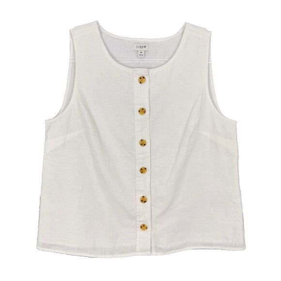 J.CREW Linen-Blend Button-Front Shell M White Tank Top Crewneck NWT B5 - Picture 2 of 5